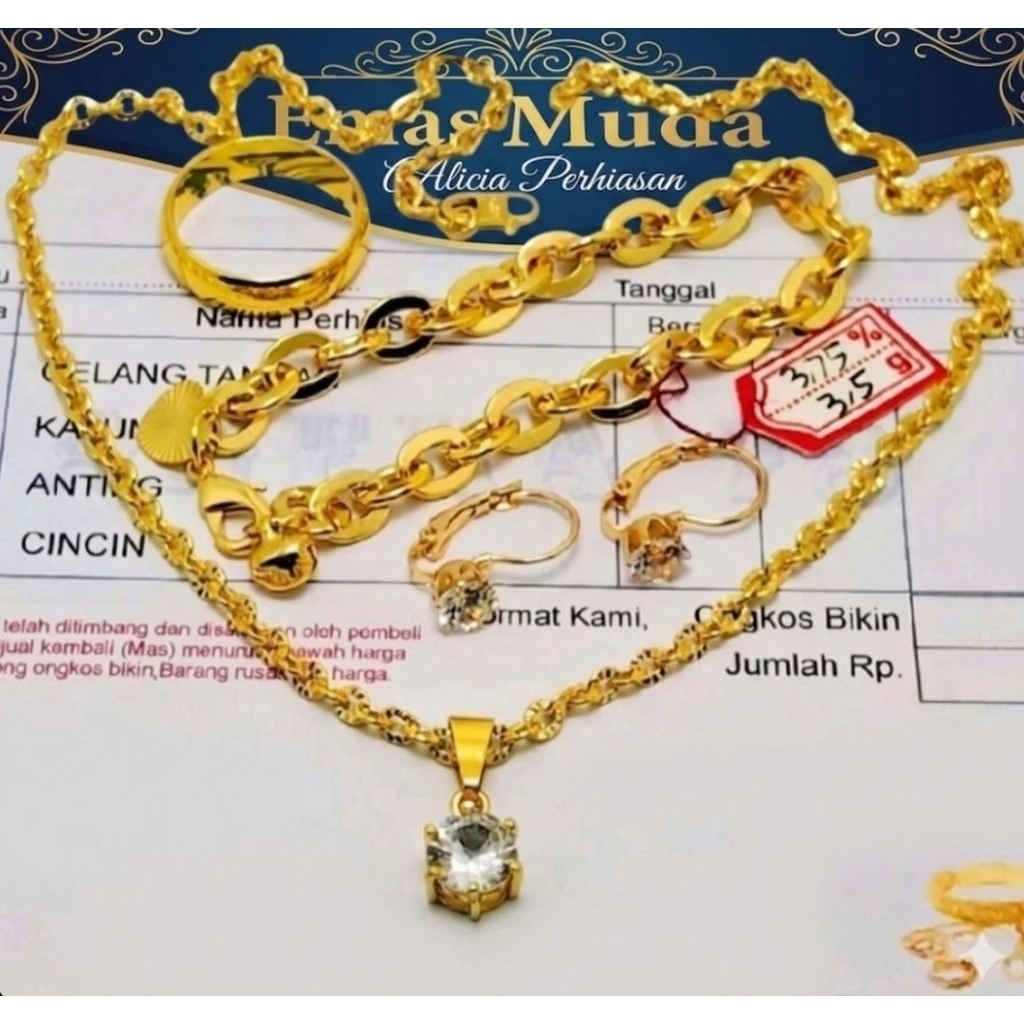 SET PERHIASAN PREMIUM NURI MATA SATU BERLAPIS EMAS MUDA FREE SURAT NOTA DARI TOKO