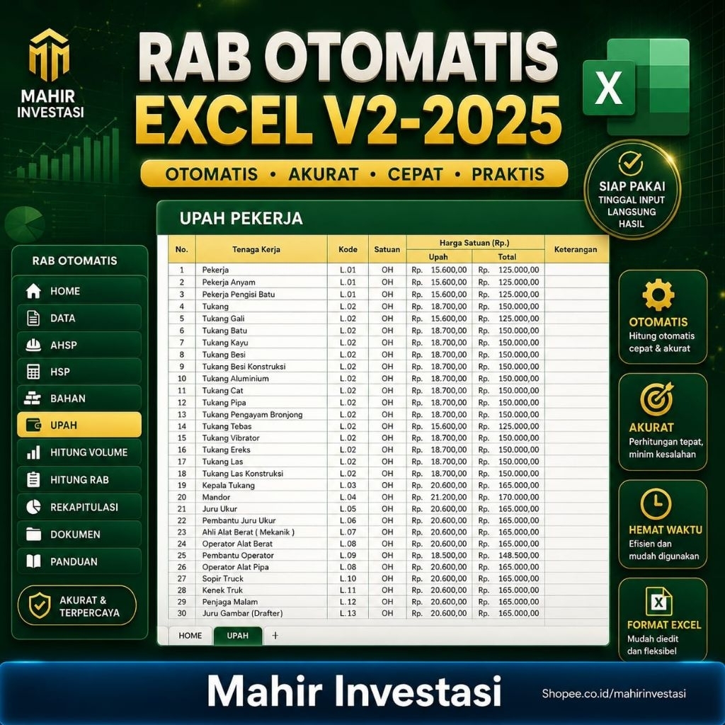 Aplikasi RAB otomatis V2 format excel ( tersedia AHSP 2025 )