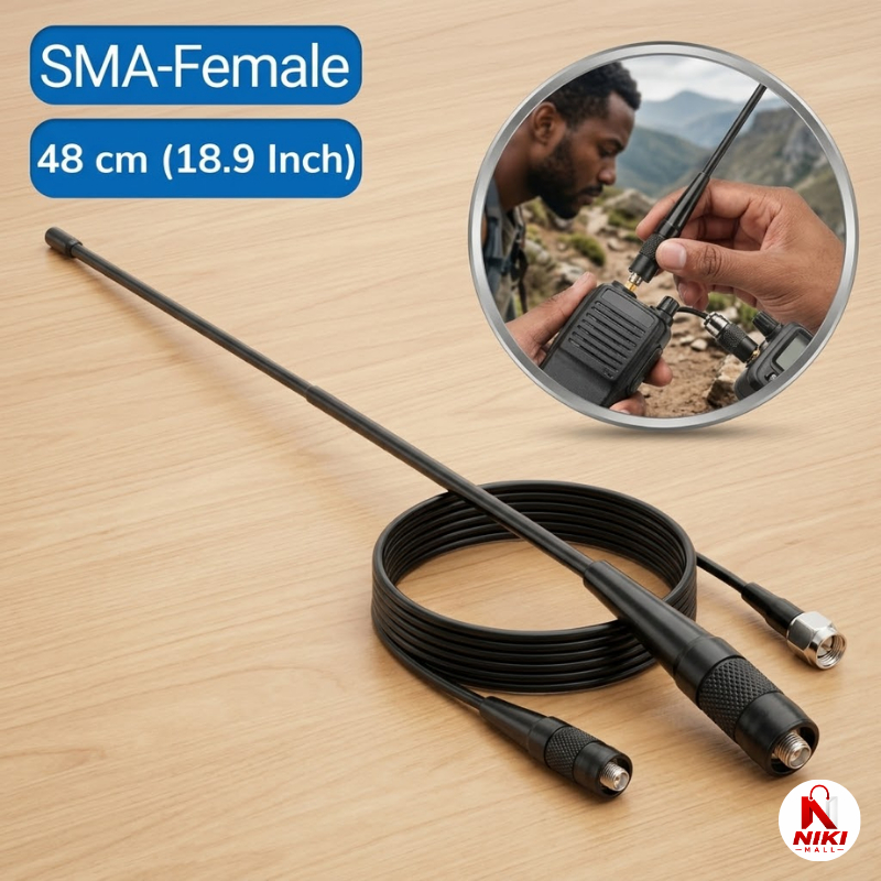 Antena HT Walkie Talkie Dual Band SMA Female 48cm Soft Whip Lentur Sinyal Kuat Gain 3.5dBi VHF UHF