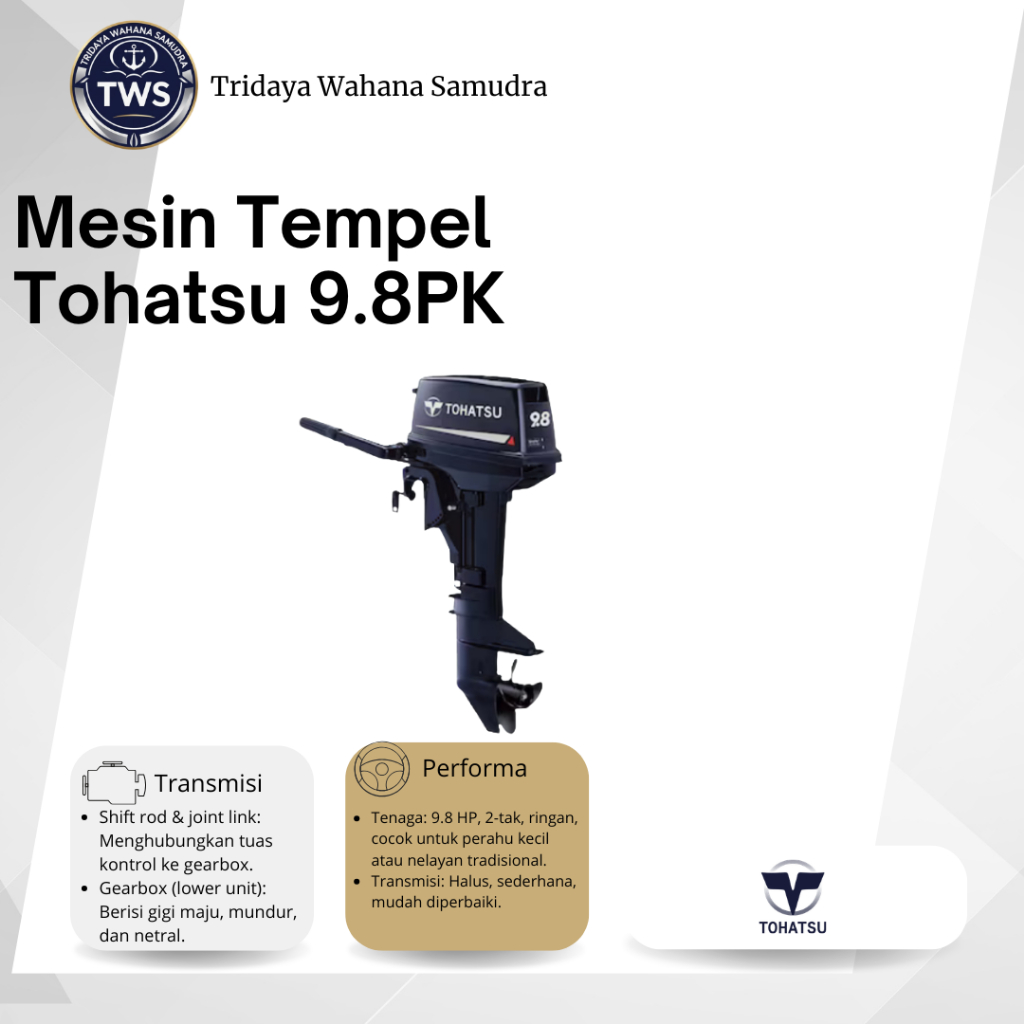 Mesin Tempel Tohatsu 9.8PK - BS ( Kaki Pendek )
