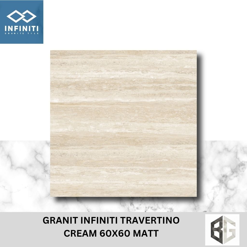 Granit Lantai Infiniti Travertino Wood Cream 60x60 Glossy Matt Motif Kayu Doff
