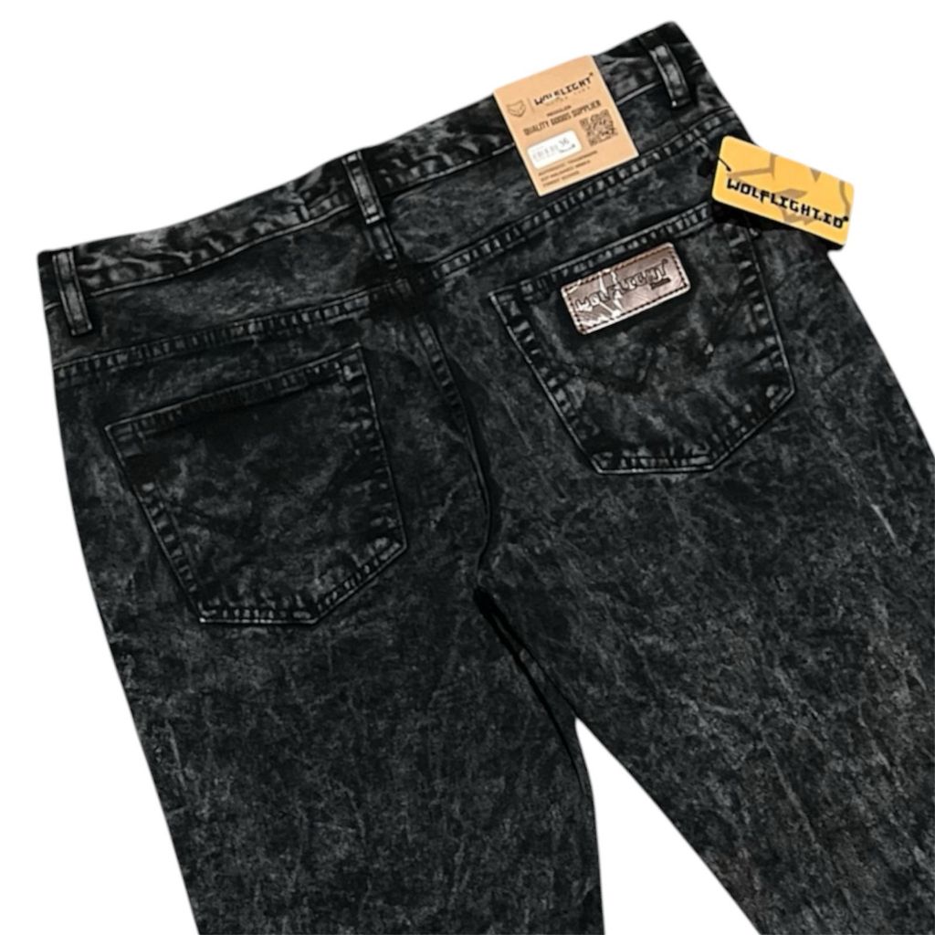 CELANA JEANS PANJANG PRIA REGULAR SANDWASH BLACK UKURAN 28-38