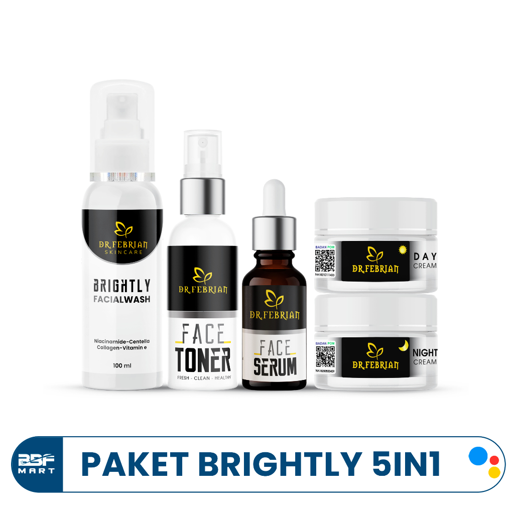 Paket Lengkap Brightly 5in1 Dr Febrian Skincare - Rangkaian Skincare Perawatan Wajah Facial Wash Cre