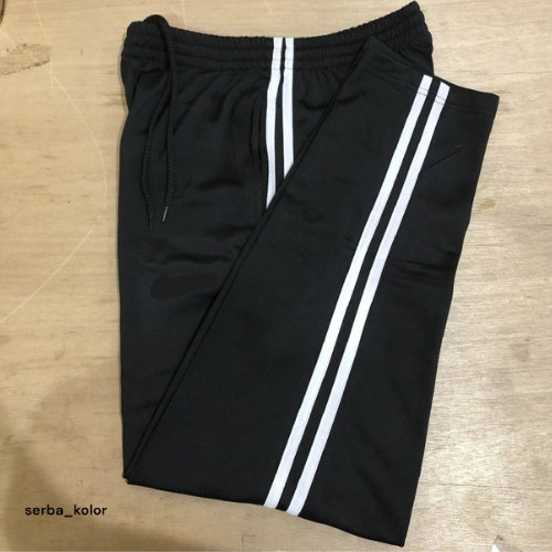 Celana Training Panjang Pria Wanita  Hitam Strip 2 Putih Tebal | Celana Olahraga Panjang Wanita Spor
