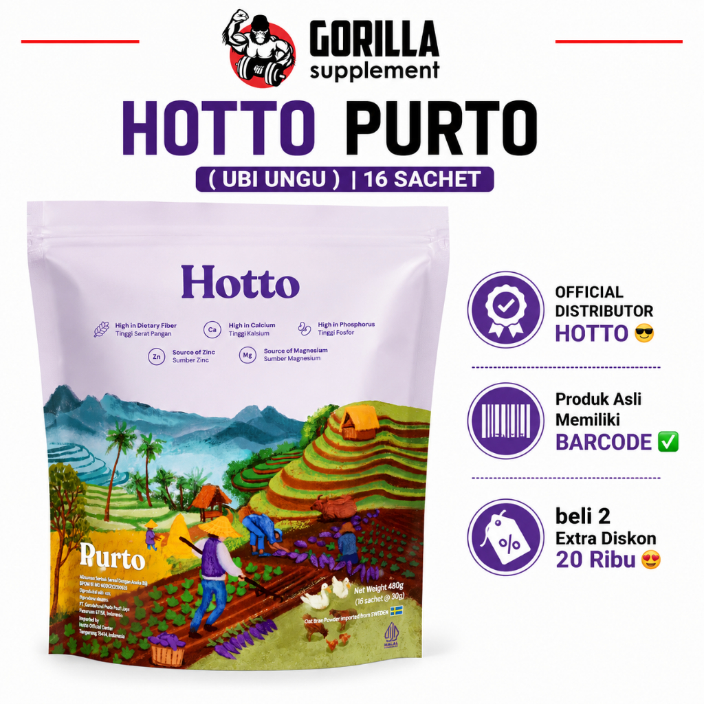 HOTTO PURTO Isi 16 Sachet & 32 Sachet Multigrain With Purple Potato Suplemen Kesehatan Tinggi Protei