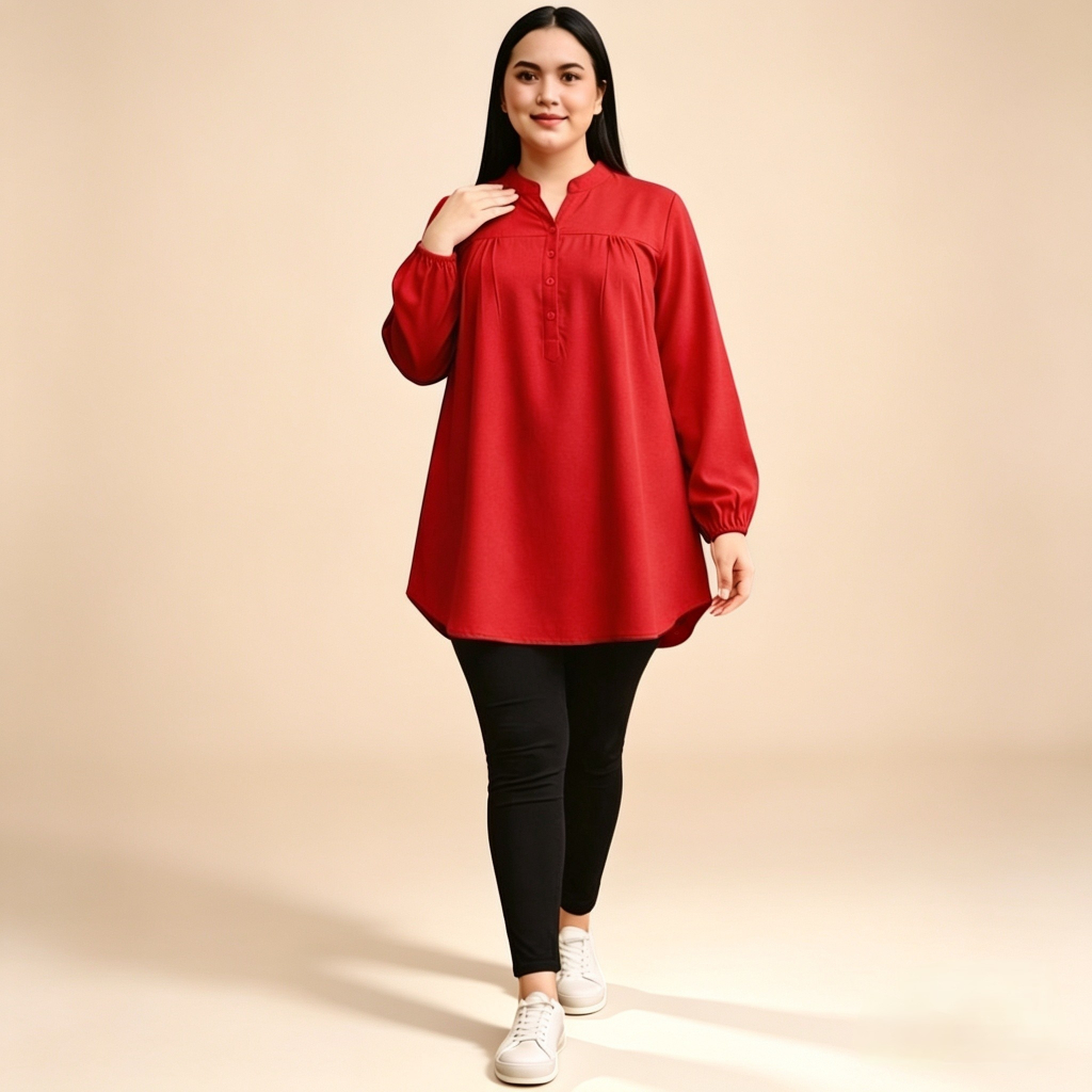 Rumbio Exclusive Blouse Wanita Lengan Panjang Adem Katun Rayon Viscose Polos Casual Dipakai Harian