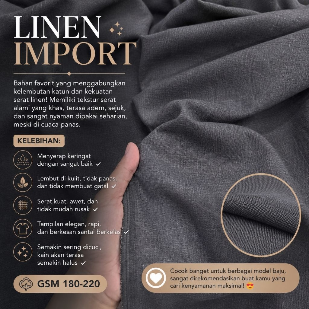 kain katun linen // linen polos // linen meteran // linen import