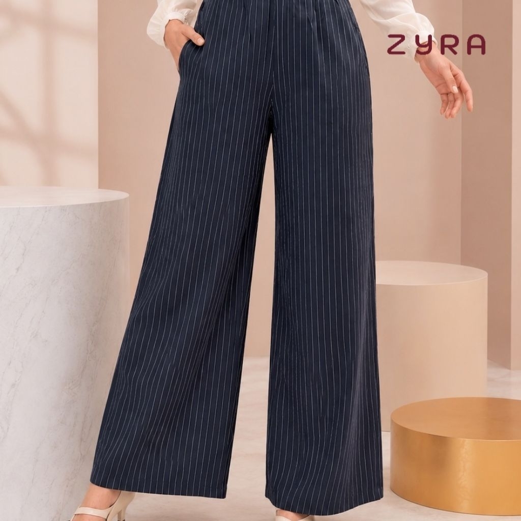 ZYRA Softline Pants | Celana Panjang Strip Korean Style Kulot Wanita Salur Tali Basic