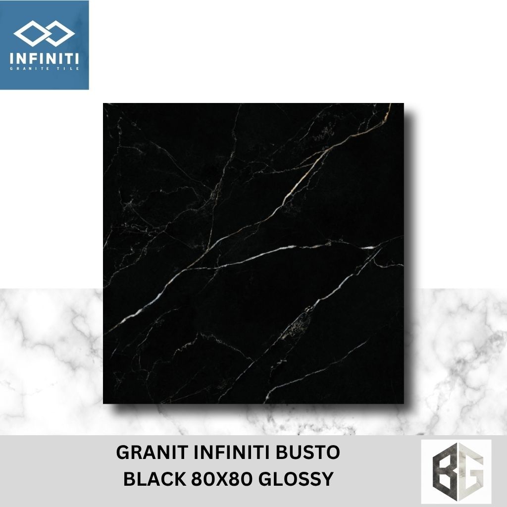 Granit Lantai Infiniti Busto Black  80x80 Glossy Motif Marmer
