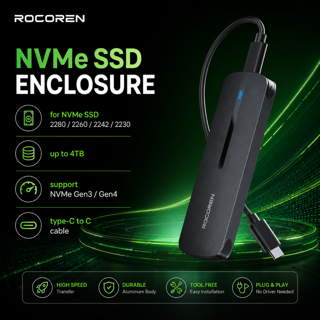 Rocoren Enclosure Casing SSD M.2 NVMe SSD Case External M key NVMe Enclosure