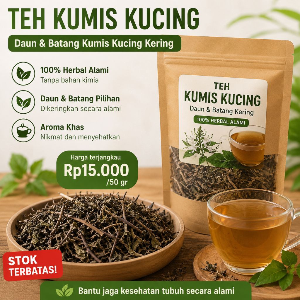 daun kumis kucing kering, batang kumis kucing kering buat obat herbal alami permium, teh kumis kucin
