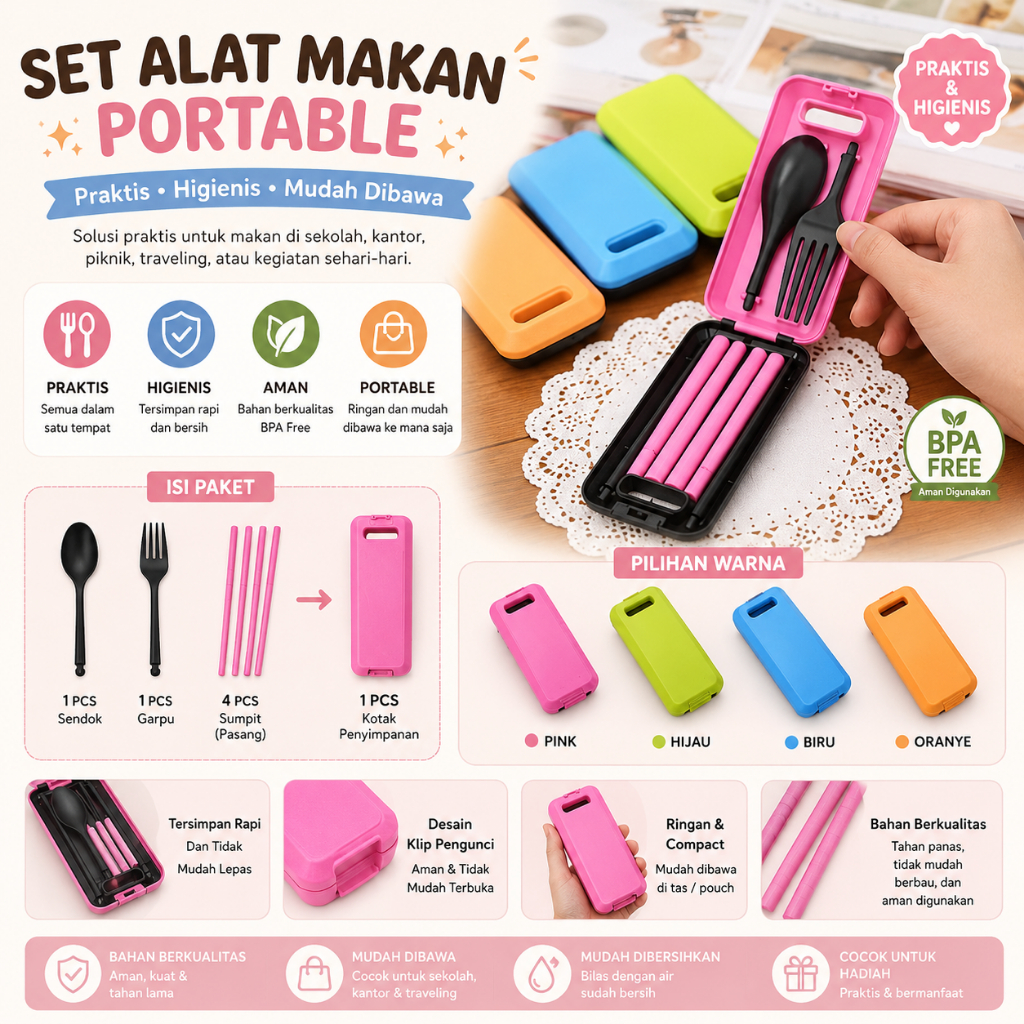 Sendok Garpu Sumpit Lipat Portable Untuk Bekal Traveling Sendok Garpu Sumpit Free Box Jerami Kotak S