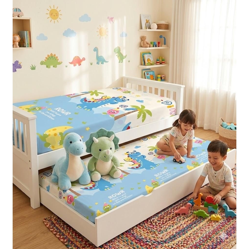 SPREI SET KASUR SORONG 2in1 KATUN CVC PREMIUM BAHAN HALUS ADEM MOTIF ANAK AESTHETIK