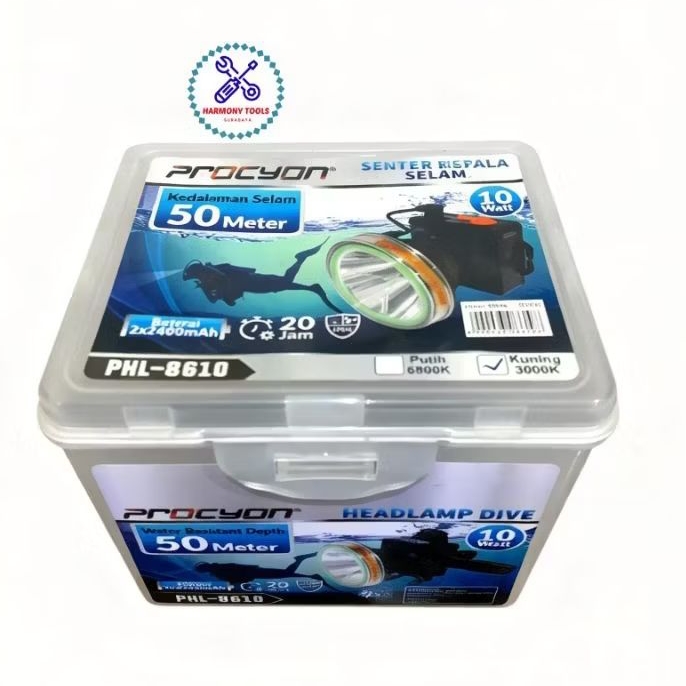 Senter Kepala Selam 50 Meter 10 Watt Lampu Warna Kuning Procyon