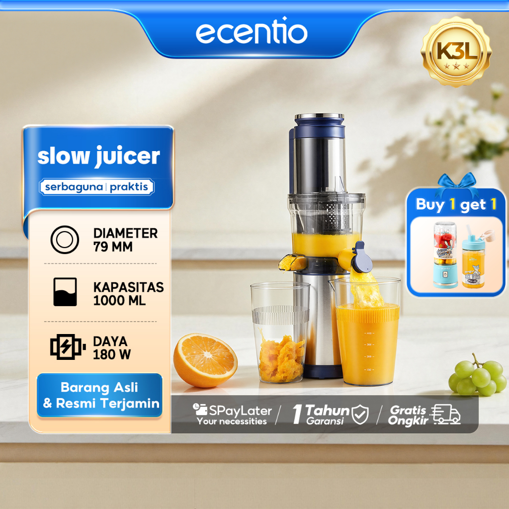 ecentio slow juicer portable 79mm caliber multifungsi blender tanpa ampas bear 700ML+600ML 180W blen
