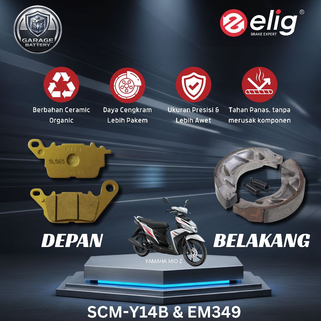 Elig Kampas Rem Yamaha Mio Z SCM-Y14B & EM349 - Depan & Belakang