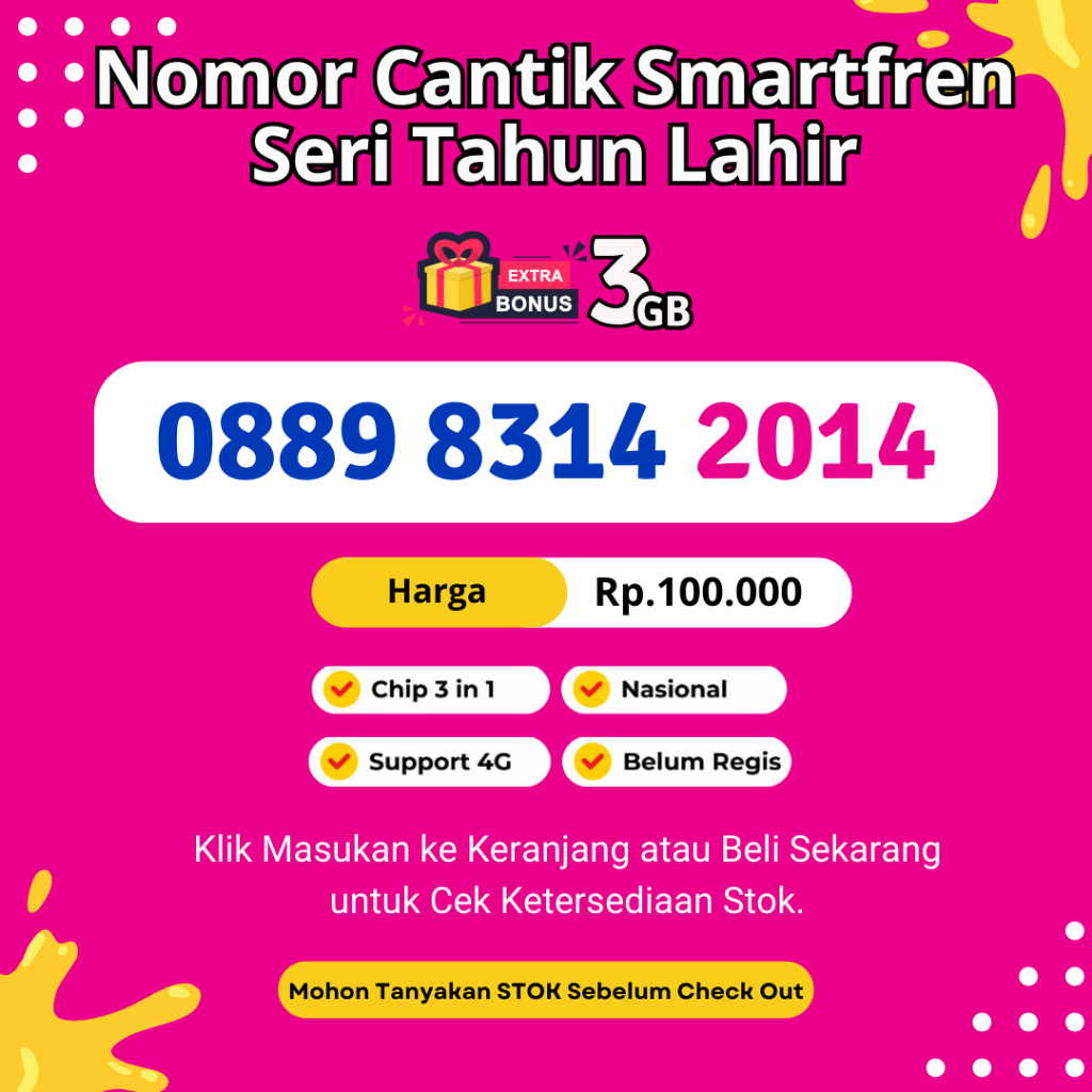 Kartu Perdana Cantik Smartfren Tahun Lahir Bonus Kuota 3GB - Nomor Cantik Smartfren Murah Support 4G