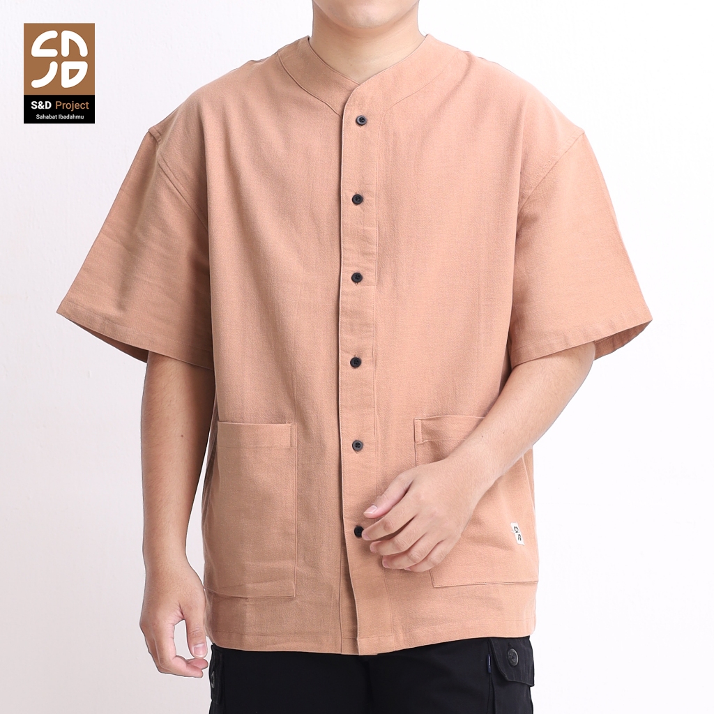 S&D Project Rasikh Oversize Katun Linen Fumiko Lengan Pendek Pria - Latte