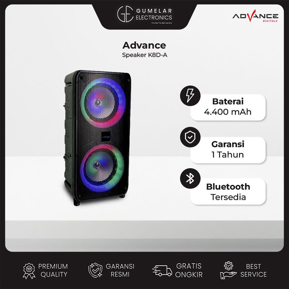 ADVANCE K8D-A Speaker Meeting Bluetooth Salon Aktif 8" Gratis 2 Mic Karoke Batrei Besar RGB Light TW