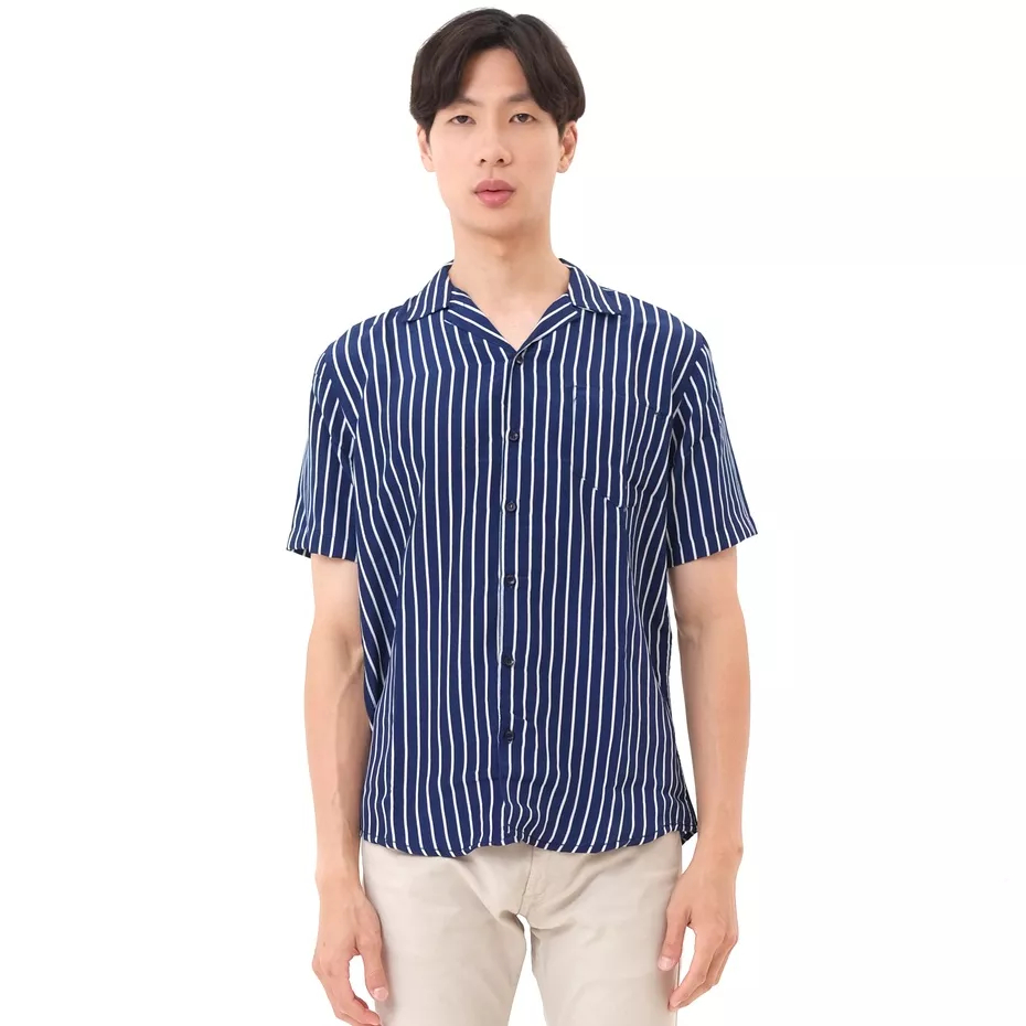 MUST Kemeja Pria Salur Lengan Pendek Hem Stripe Cowok Keren Kekinian