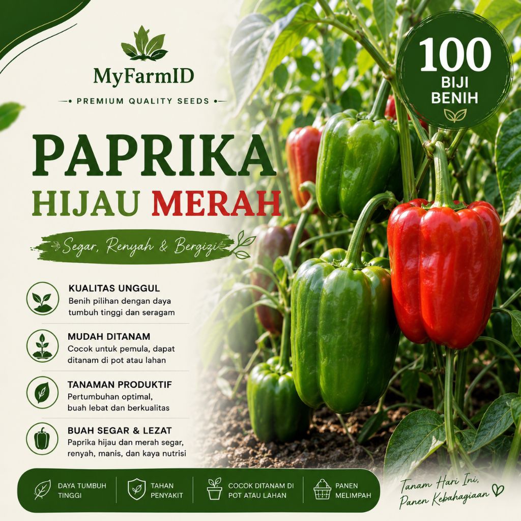 100 Biji Benih Paprika Hijau Merah Premium Bibit Paprika Bell Pepper Sweet Pepper Benih Sayur Paprik