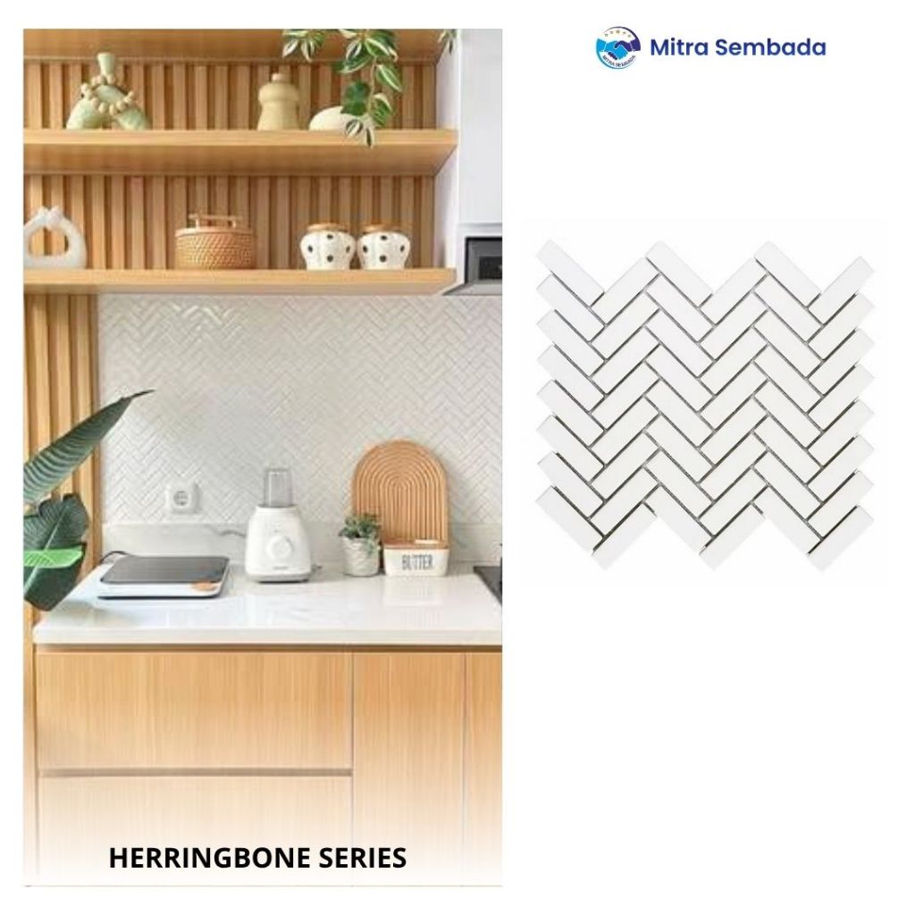 Mosaic Aesthetic Mosaic Putih Model ZigZag Mosaic Tile Mozza Herringbone Glossy White Mosaic Tile