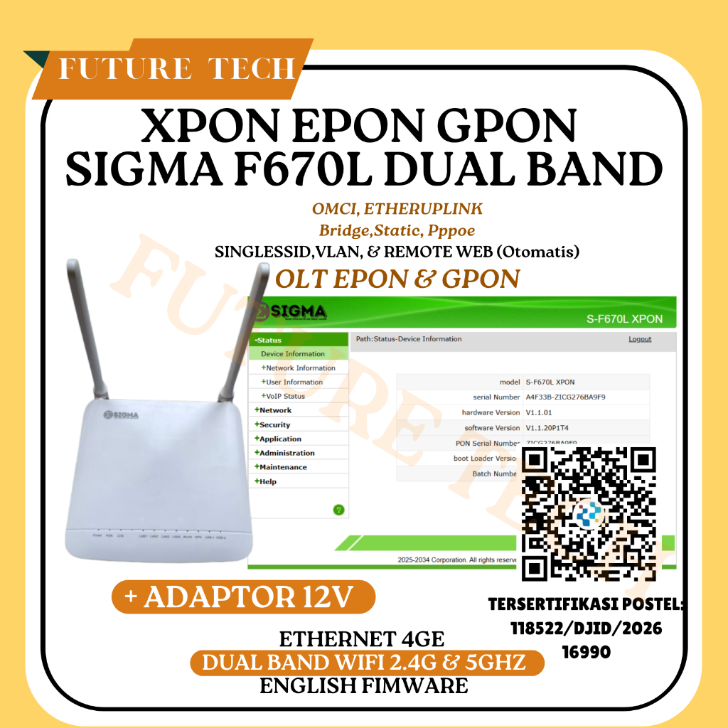 XPON EPON GPON ONU SIGMA F670L DUAL BAND
