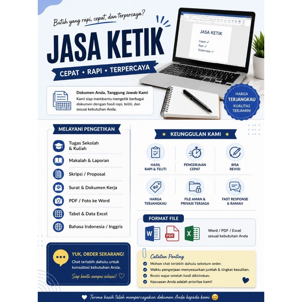 Jasa Ketik Dokumen Word, Excel, PPT