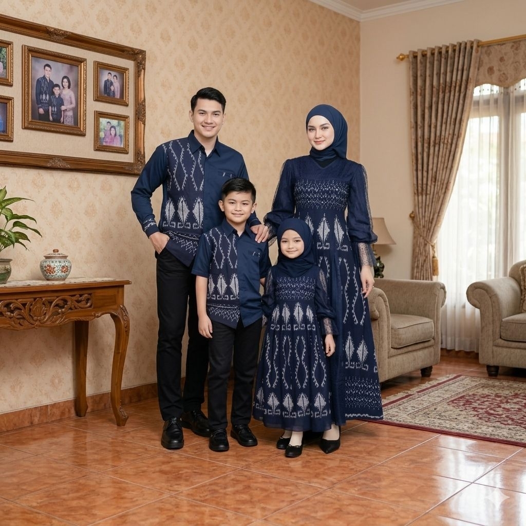 BAJU COUPLE TENUN THALIA NAVY - DRESS TENUN KINANTI - GAMIS LEBARAN - DRESS KONDANGAN