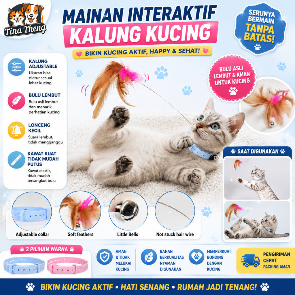 Collar Bulu Kalung Kucing Tongkat Bulu Mainan Kucing Dengan Lonceng Teaser Stick Cat Toy Kalung Main