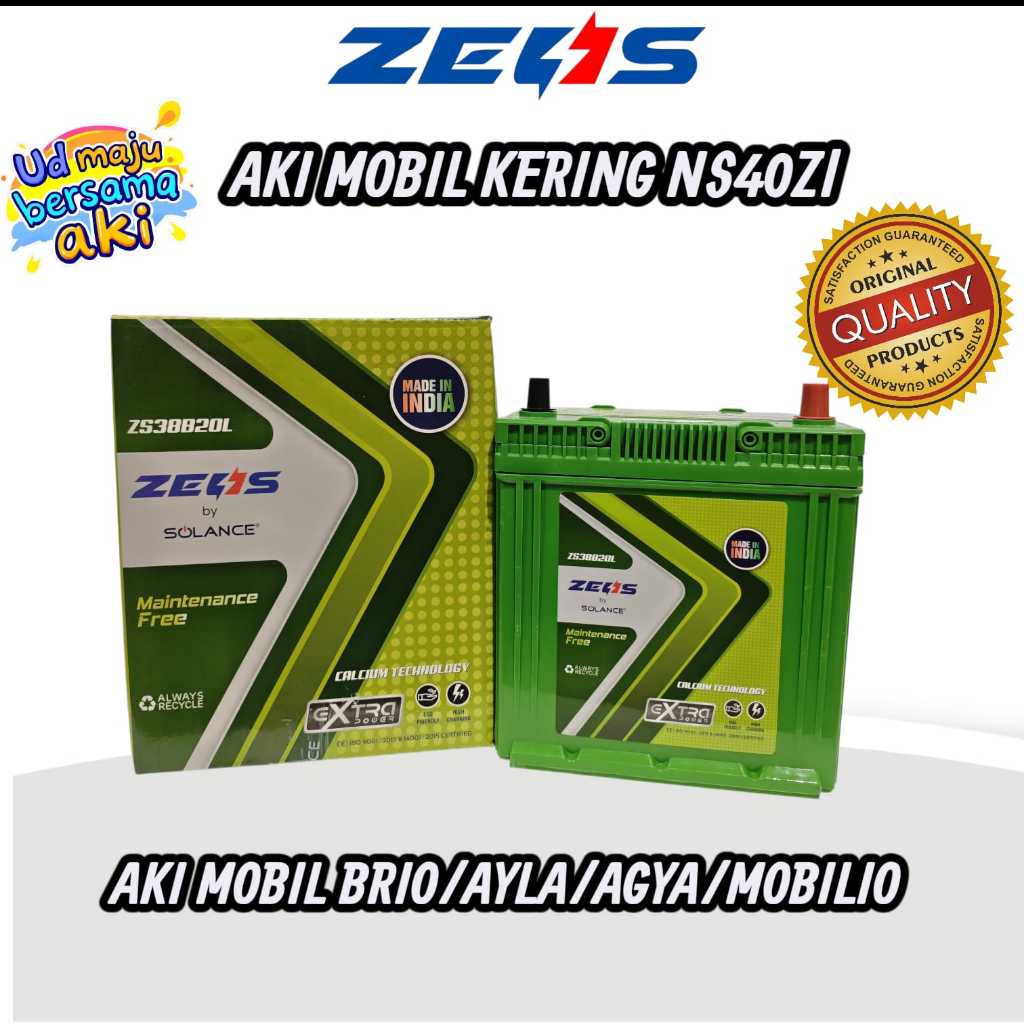 Aki Mobil ZEUS NS40ZL (38B19L) 12V 38Ah Aki Kering MF Aki mobil Calya, aki mobil  Sigra, aki mobil  
