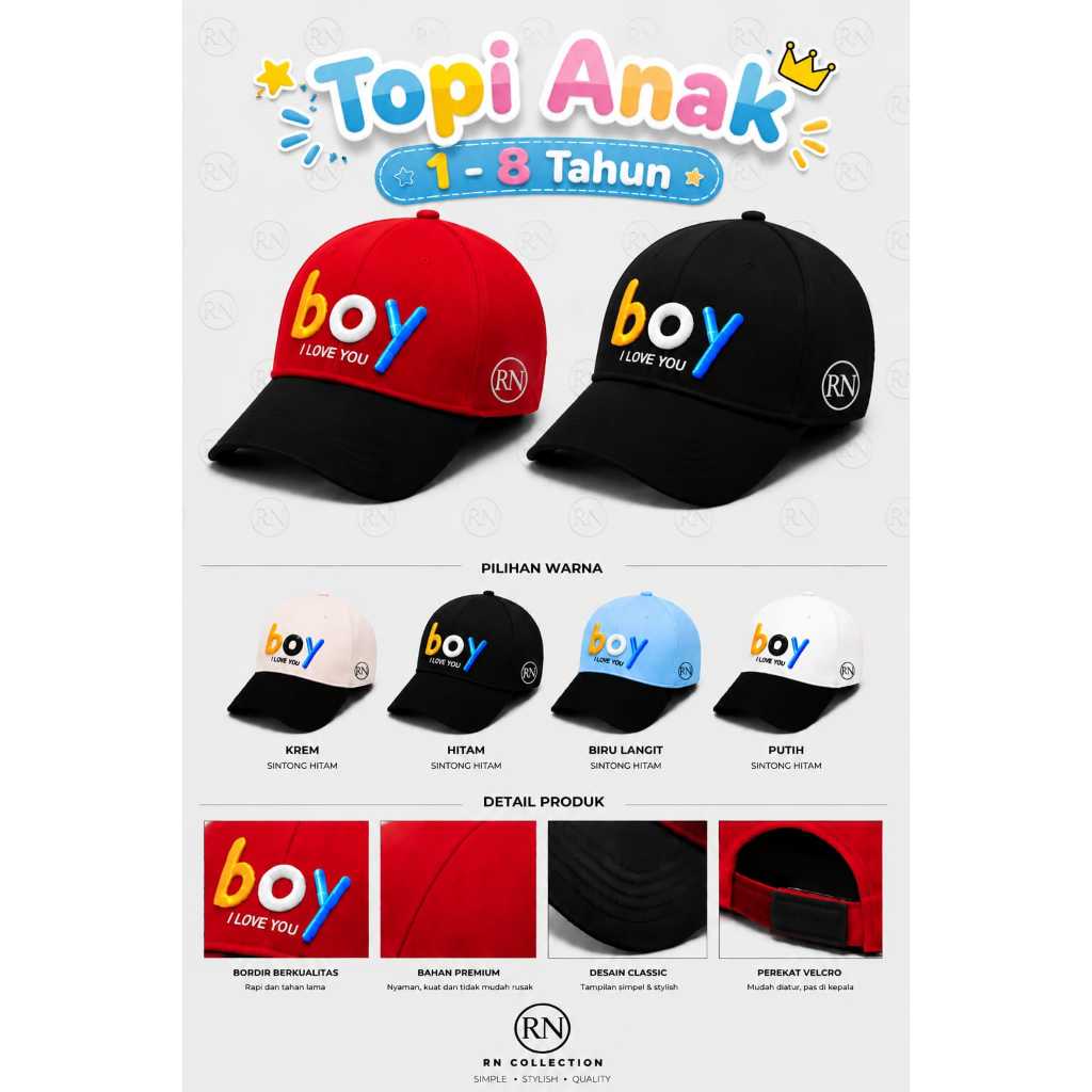 TOPI ANAK Bordir BOY / TOPI ANAK BORDIR BOY
