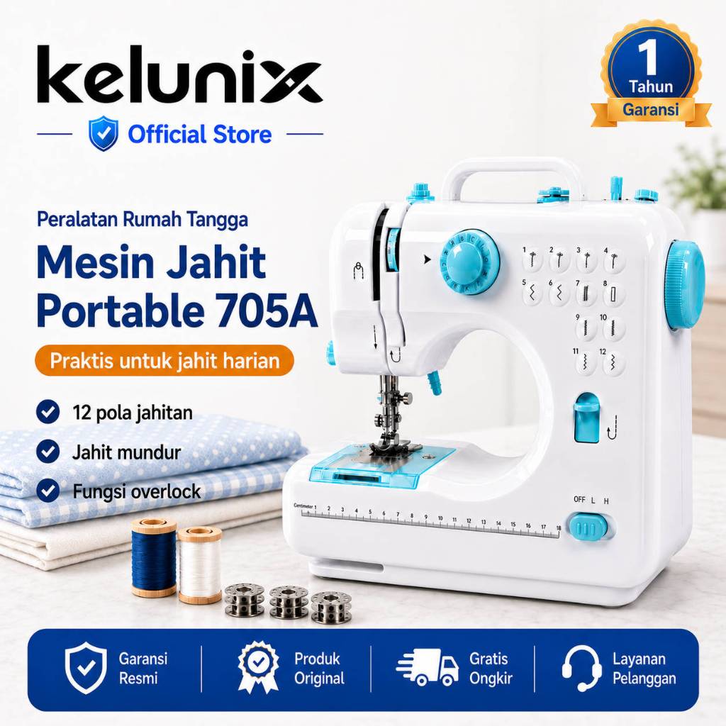 Kelunix 705A Mesin Jahit Mini Portable 12 Pola Jahitan Mesin Jahit Listrik/Baterai untuk Rumah Tangg