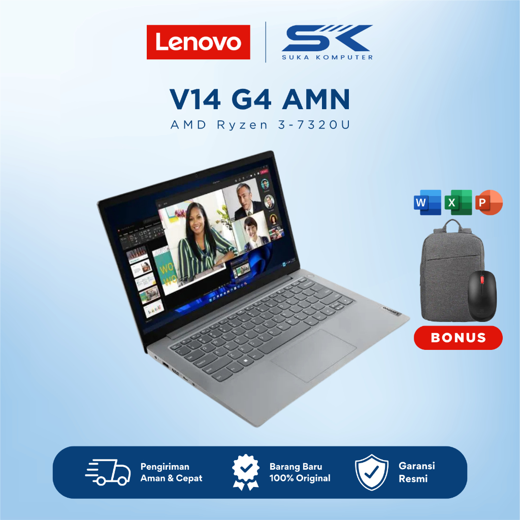 Laptop Lenovo V14 G4 AMN /Ryzen 3-7320U/8GB/256GB SSD/W11+OHS Notebook Murah