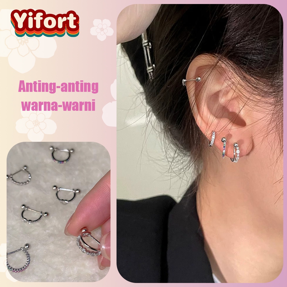 Anting Tusuk 999 untuk Wanita, Anting Tusuk dengan Jarum Perak, Anting Tusuk Tulang Rawan Telinga, A