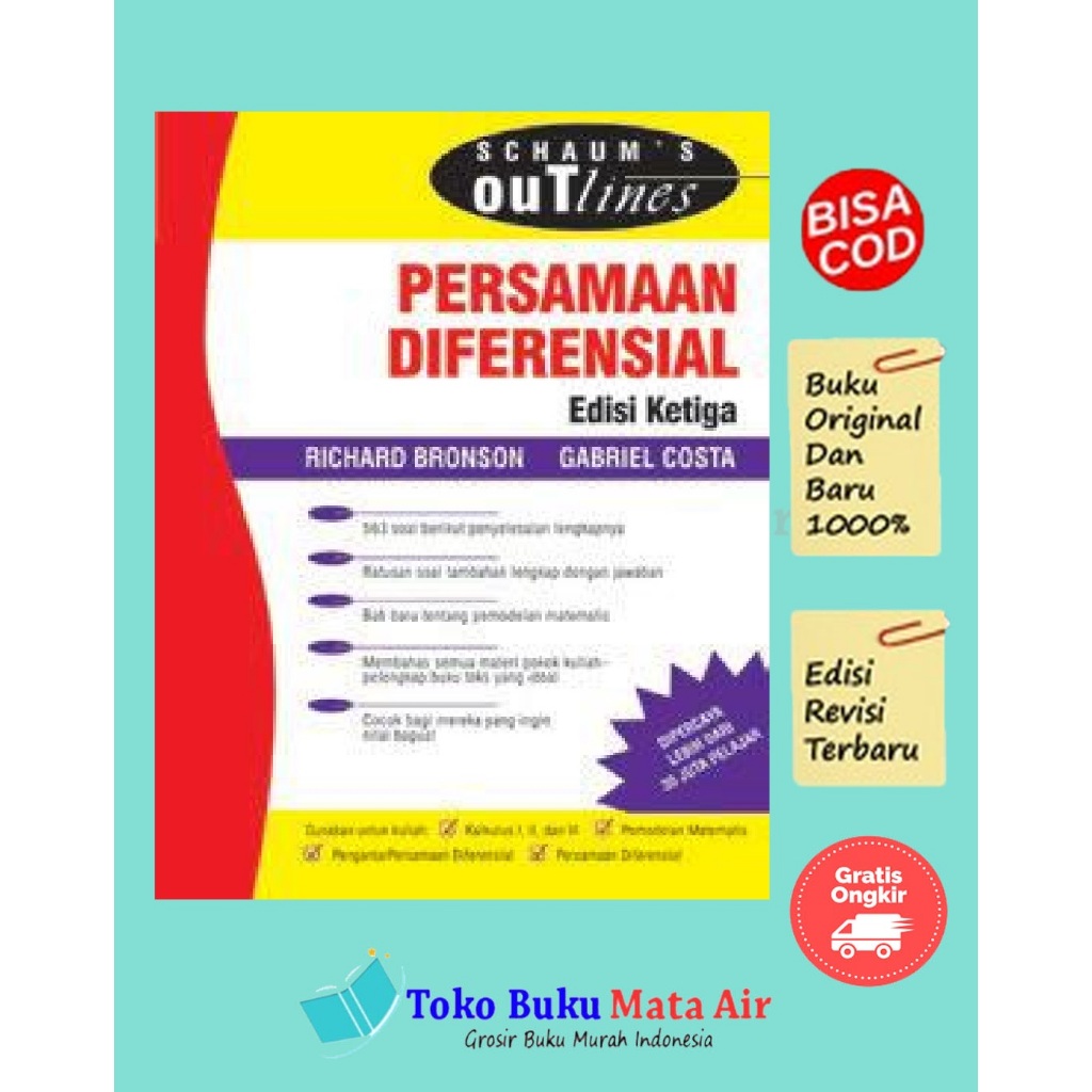 BEST SELLER SCHAUM'S OUTLINES PERSAMAAN DIFERENSIAL EDISI 3 - RICHARD - PERTI - ERLANGGA