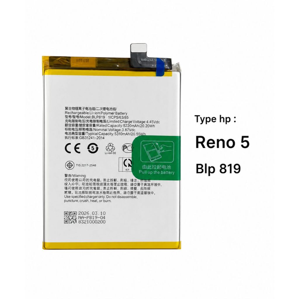 Baterai 0ppo Reno 5 4G Baterai 0ppo Reno 6 4G Reno 5Z Reno 5 Lite Reno 5F Baterai 0ppo BLP-819 blp 8