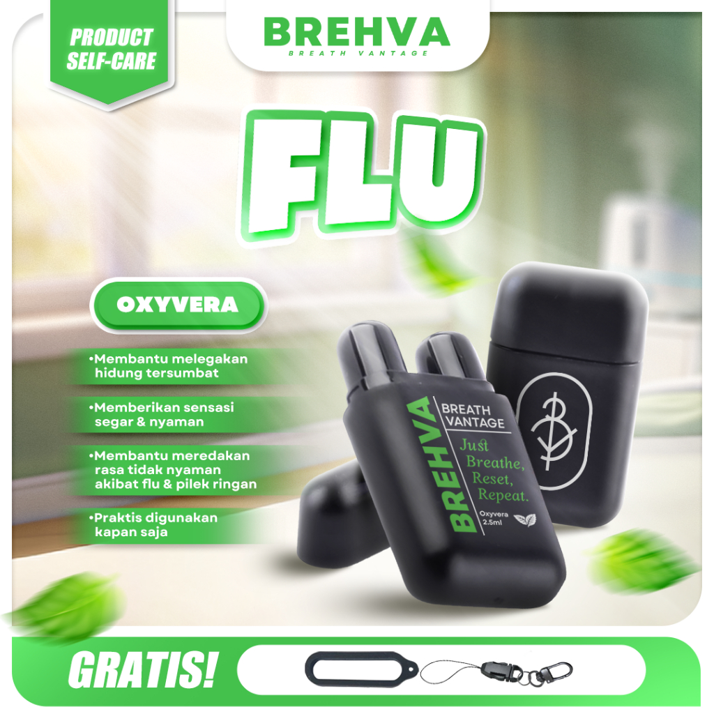 BREHVA Inhaler Meredakan Flu OXYVERA-FLU inhaler Pernafasan Herbal Alami & Aman