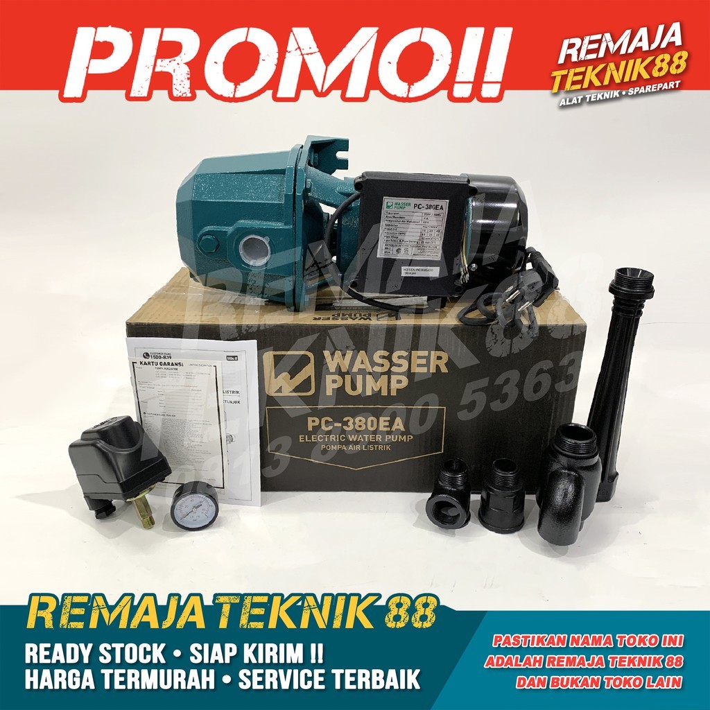 POMPA AIR SUMUR DALAM / MESIN JET PUMP / WASSER PC 380 EA / 375 WATT / DORONG HISAP 40M / GARANSI