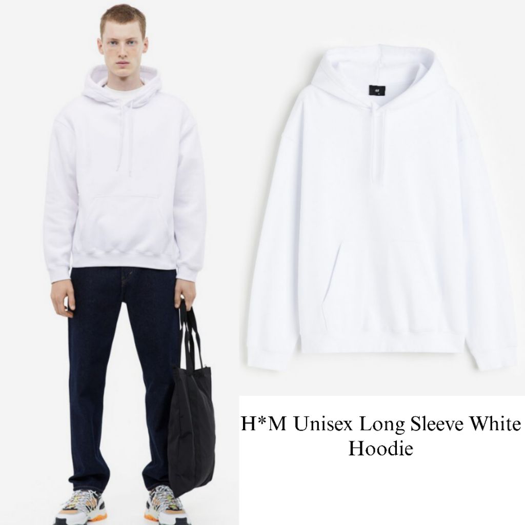 H*M Unisex Long Sleeve White Hoodie/Hoodie Unisex Original Breanded/Hoodie ORI Unisex Terbaru/Hoodie
