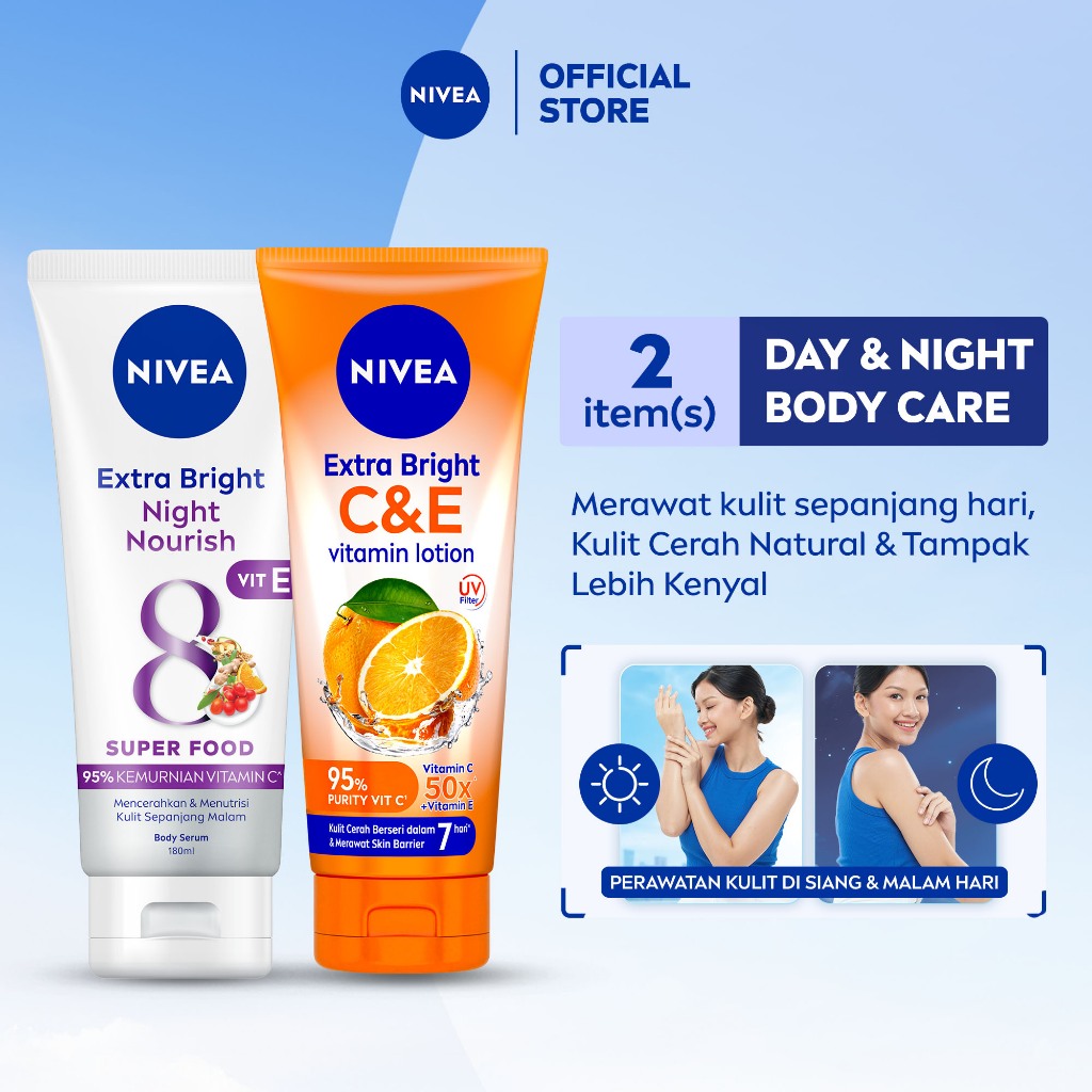 NIVEA Extra Bright Booster Night Set - C&E Body Lotion + Night Nourish Body Serum