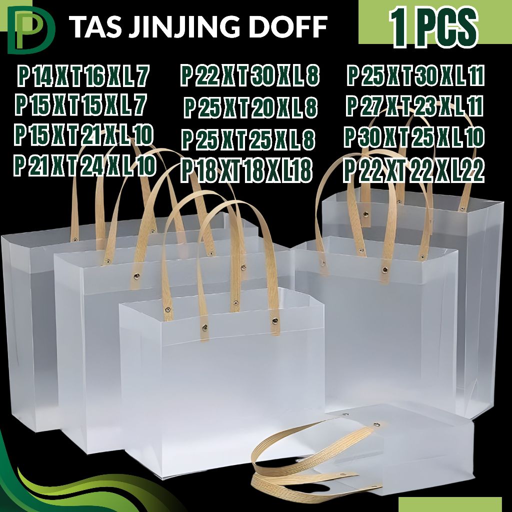Tas Hampers Mika Doff Transparan PP | Goodie Bag Tenteng Polos Doff