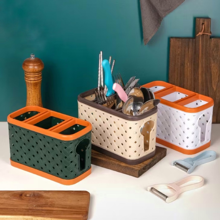 Tempat Sendok Garpu Plastik Tertutup Rak Sendok Dapur Anti Debu Organizer
