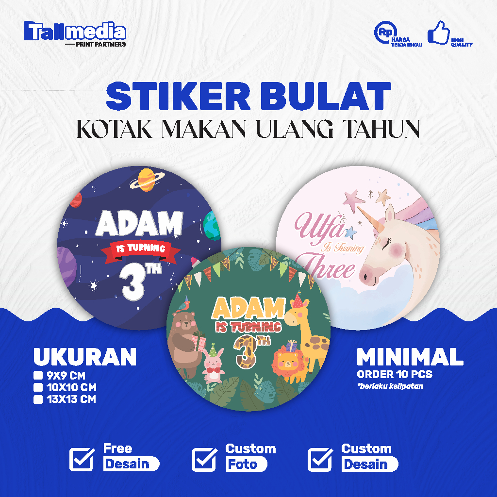 Stiker Bulat Kotak Makan | Stiker Bulat Box Bento | Label Bulat/Lingkaran Ulang Tahun - Syukuran Kel