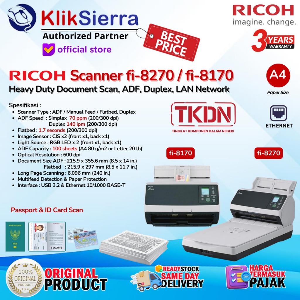 RICOH Scanner TKDN fi-8270 Flatbed Scanner F4 70ppm |- Scanner Ricoh TKDN fi-8170