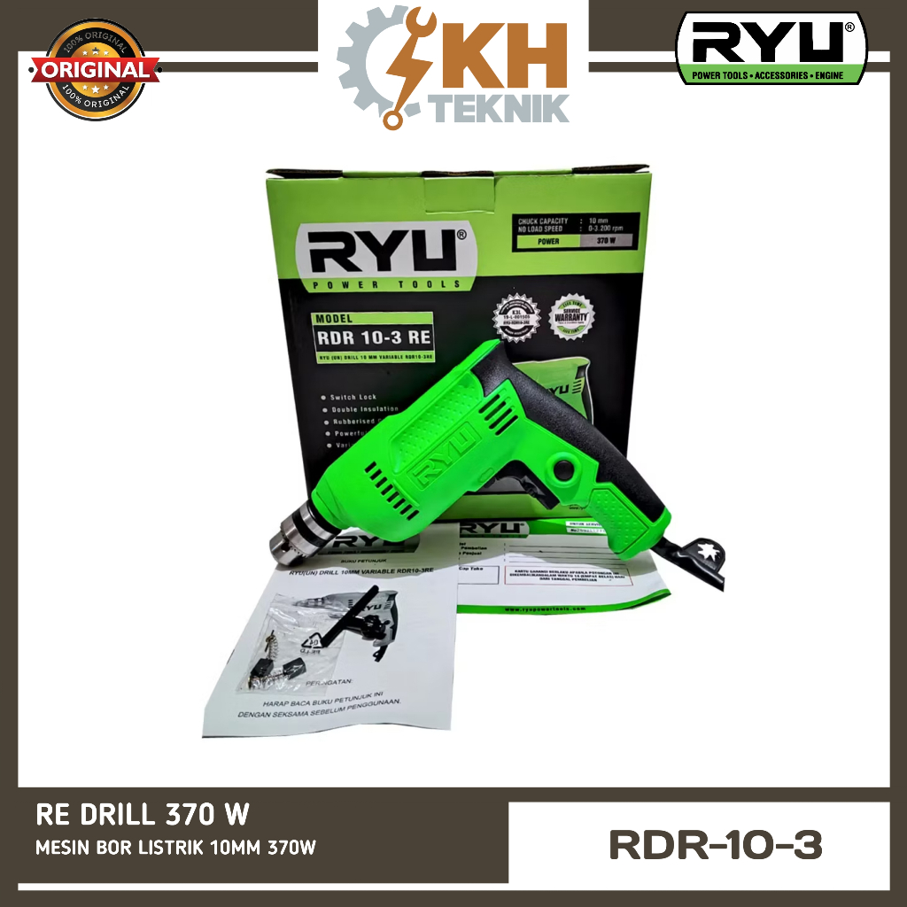 Mesin Bor Listrik Besi Kayu Baja Ringan Gypsum 10 MM Bolak Balik RDR 10-3 RE ORINAL RYU