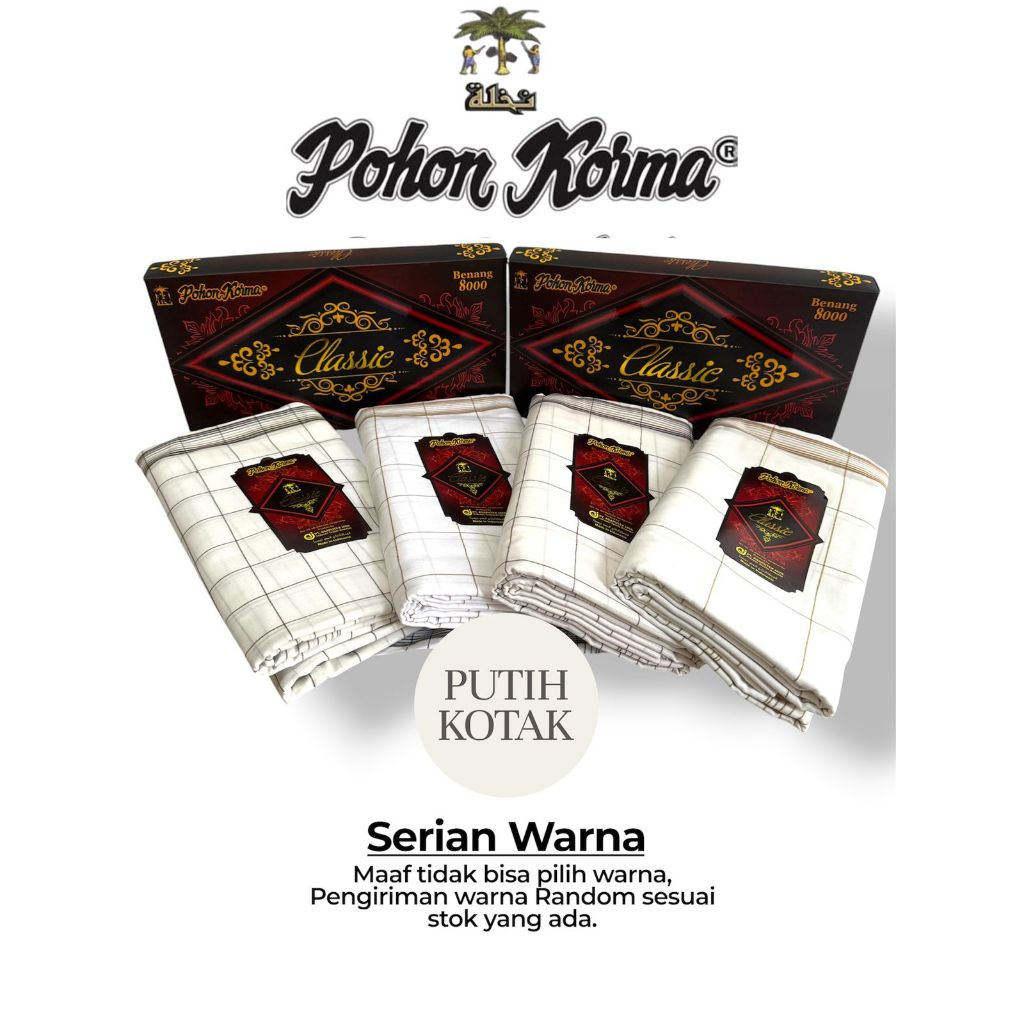 Pohon Korma Sarung Putih Motif Kotak