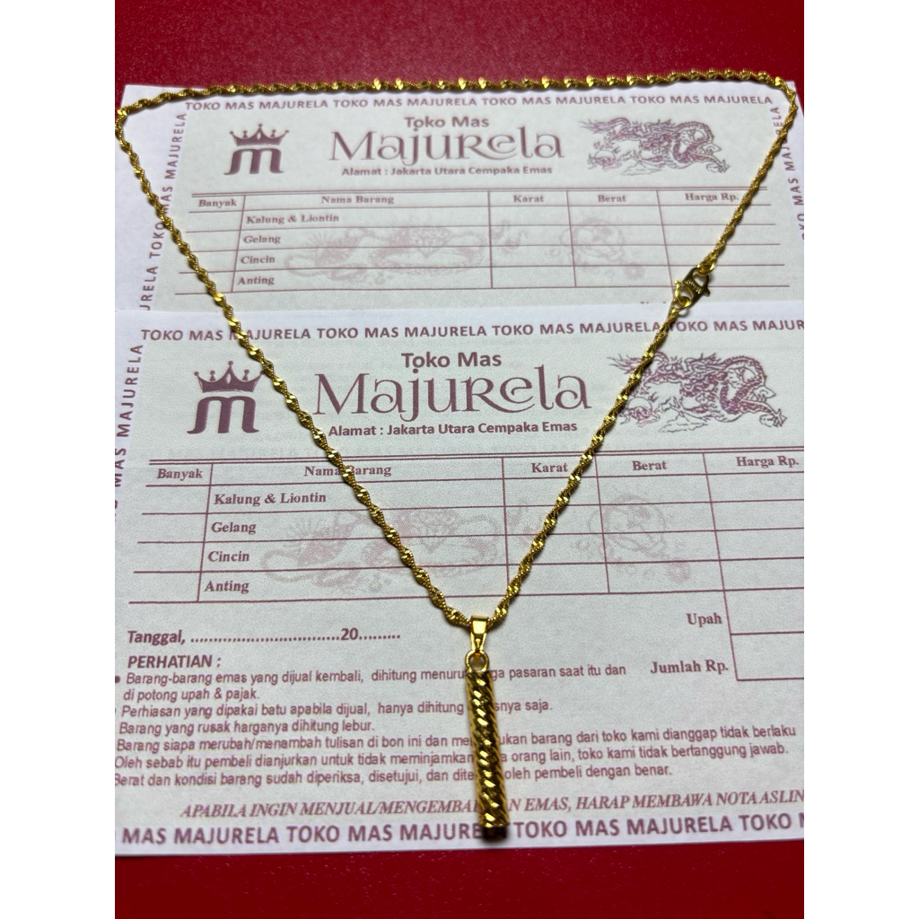 Kalung emas muda motif liontin bambu anti karat ada surat toko