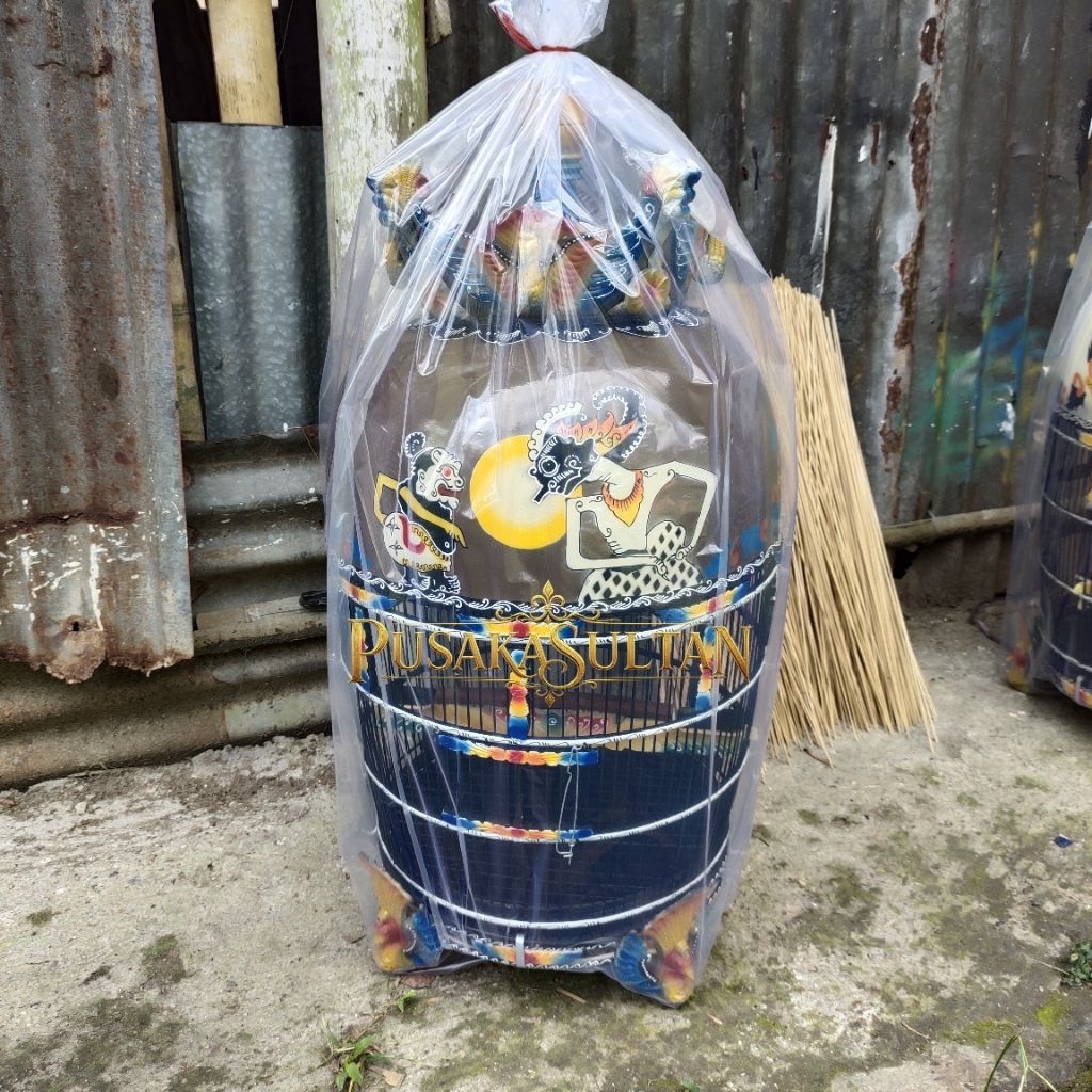 SANGKAR BURUNG MEWAH MOTIF WAYANG KANDANG PERKUTUT MAHKOTA MERAK PIBER FULLSET SIAP PAKAI - CIANJUR