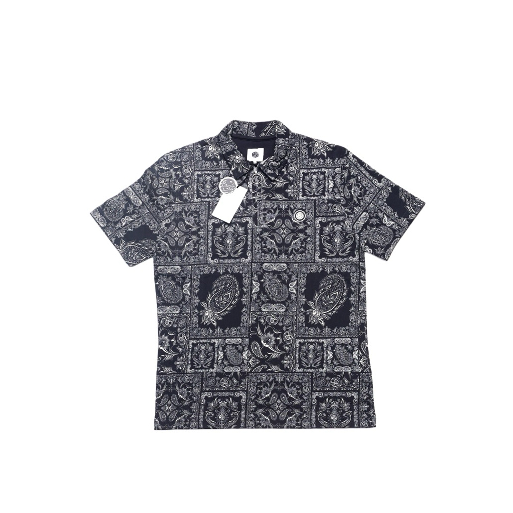 Pretty Green Patchwork Paisley Zip Polo Shirt black